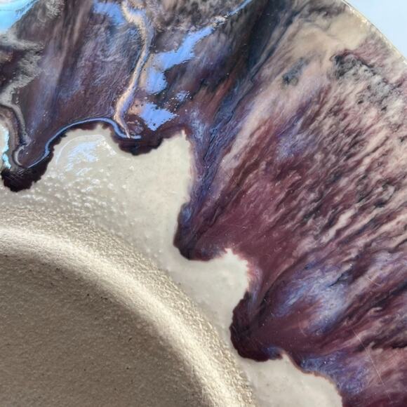 Art Studio Pottery Signed Trinket Dish Bowl Purple Blue Glazed Ruffled Edge - Picture 11 of 12